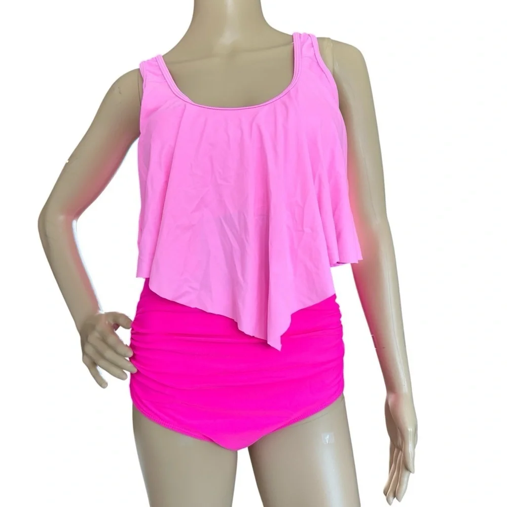 Edel Qual Bright Pink Ruffled Swimsuit NWOT Medium